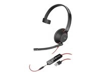 Poly Blackwire 5210 - Blackwire 5200 series - micro-casque - sur-oreille - filaire - Suppresseur de bruit actif - jack 3,5mm, USB-A - noir - Certifié pour Skype for Business, Certifié pour Microsoft Teams, Certifié Avaya, certifié Cisco Jabber 80R98AA